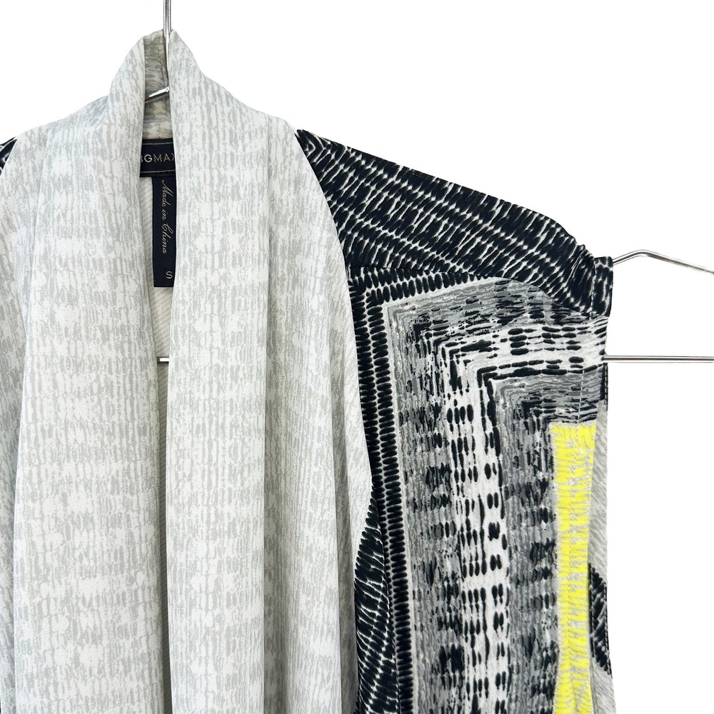 BCBG MAXAZRIA Chic Scarf Print Drape Neck Tank Top • Small • gray, black, yellow - Picture 2 of 8